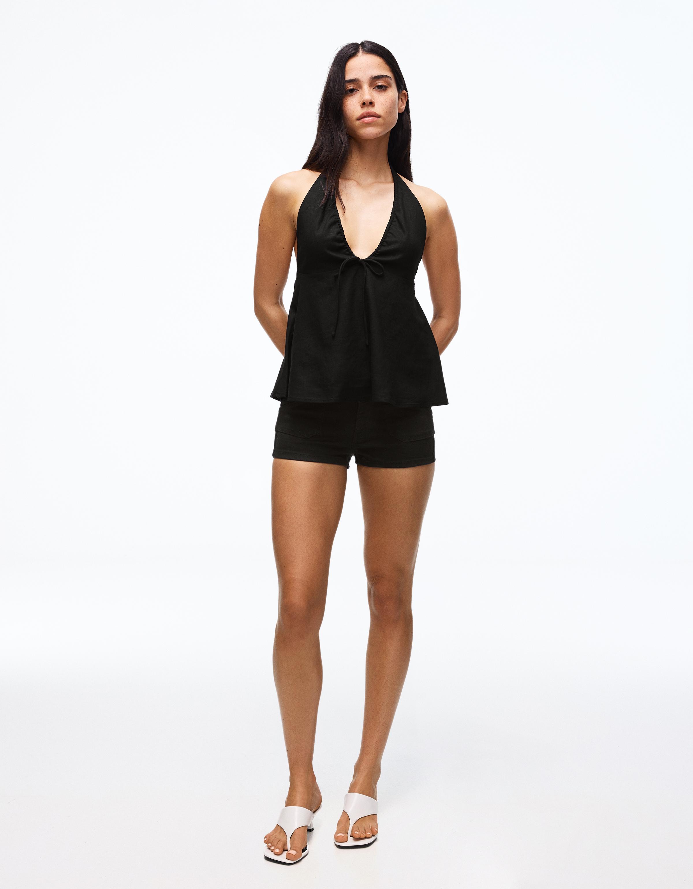 Linen halter top — Black