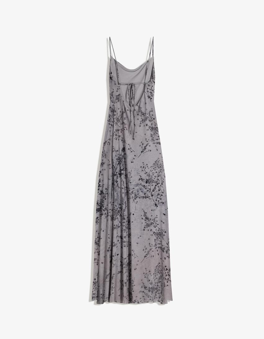 Tulle strappy midi dress-Grey