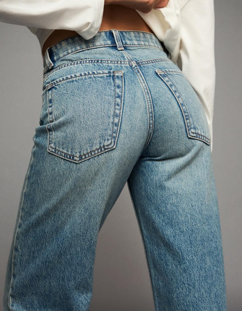 Jeans wide leg straight-Azul lavado