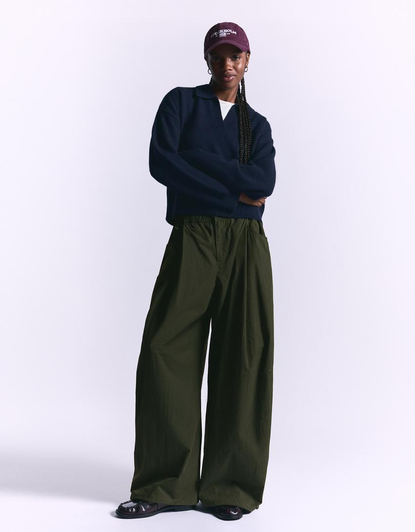 Technical balloon parachute pants-Green
