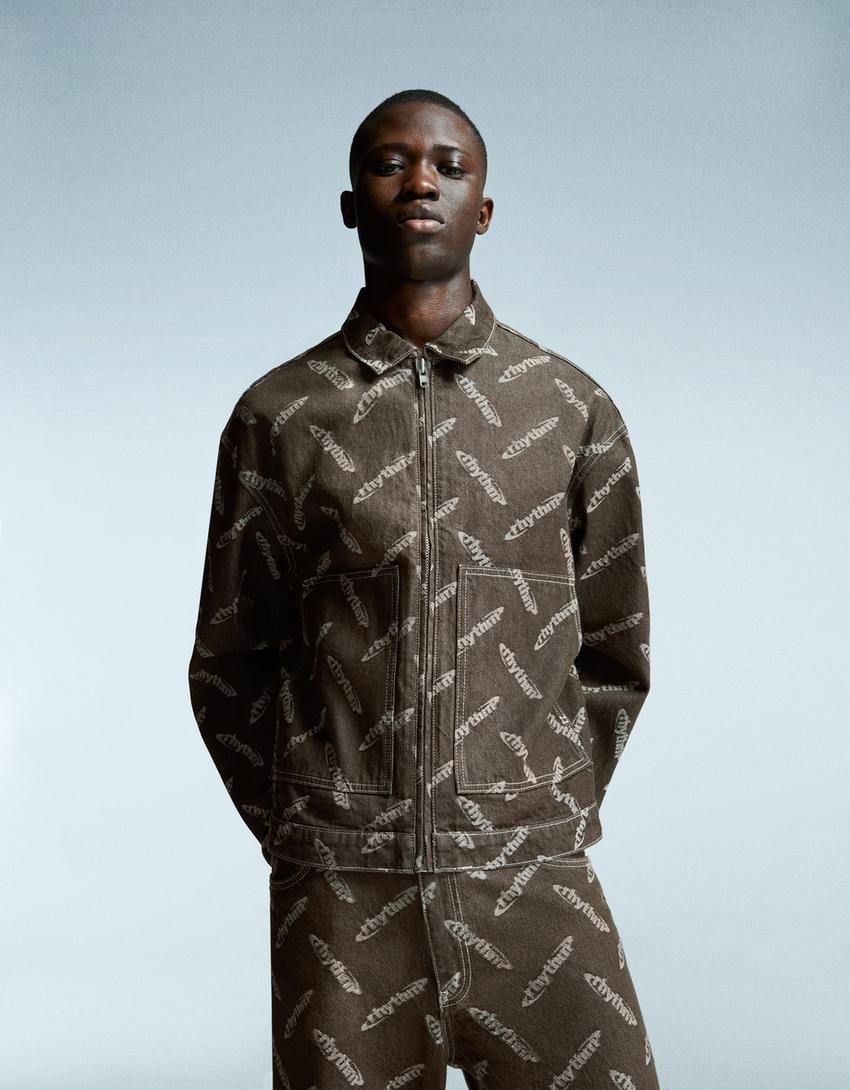 Jacquard denim jacket-Brown