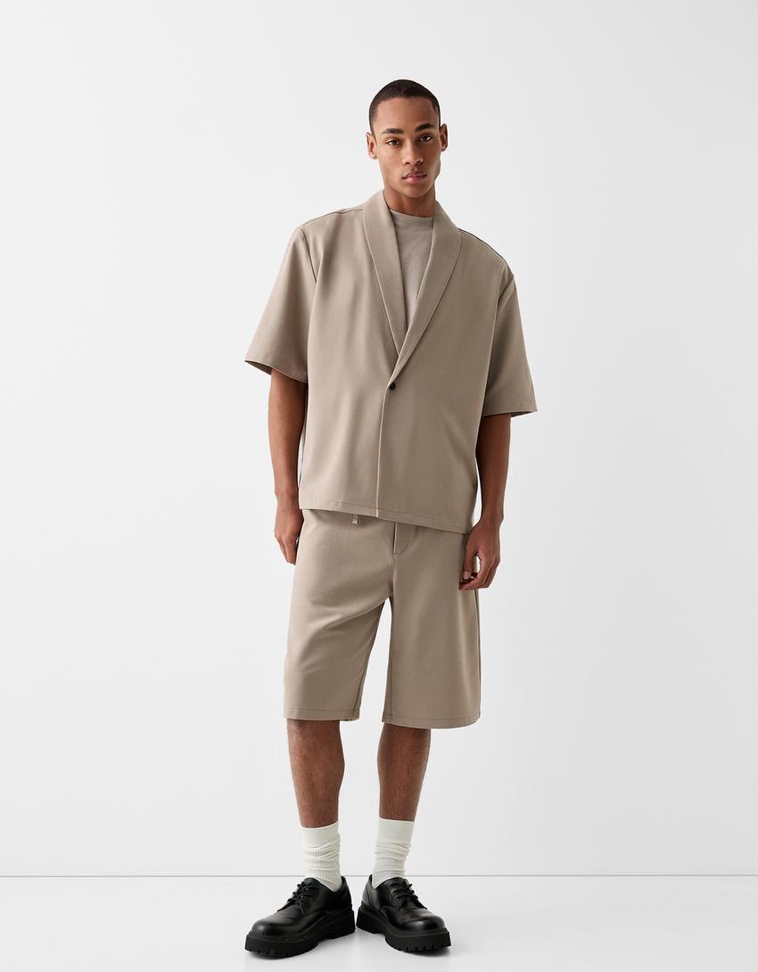 Chemise manches courtes tailoring boxy fit cache-cœur-Sable-0