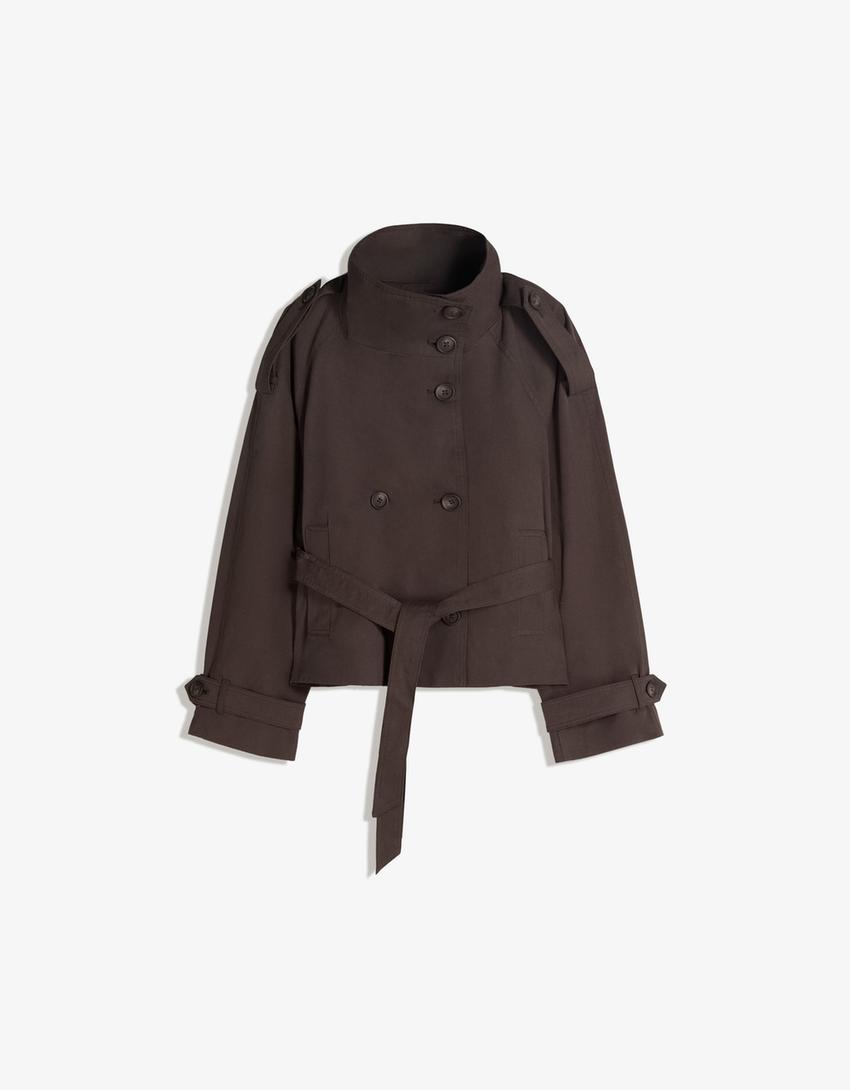Funnel neck trench jacket