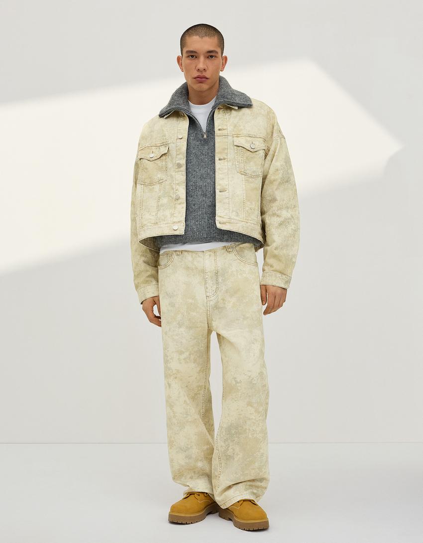 Printed denim jacket-Green