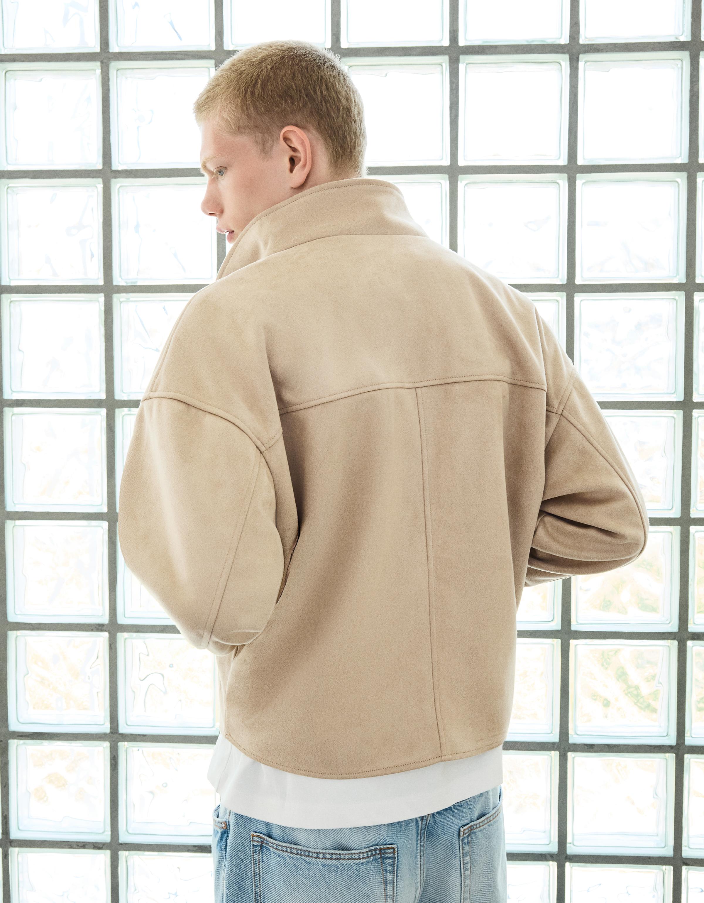 Faux suede clasp jacket — Beige