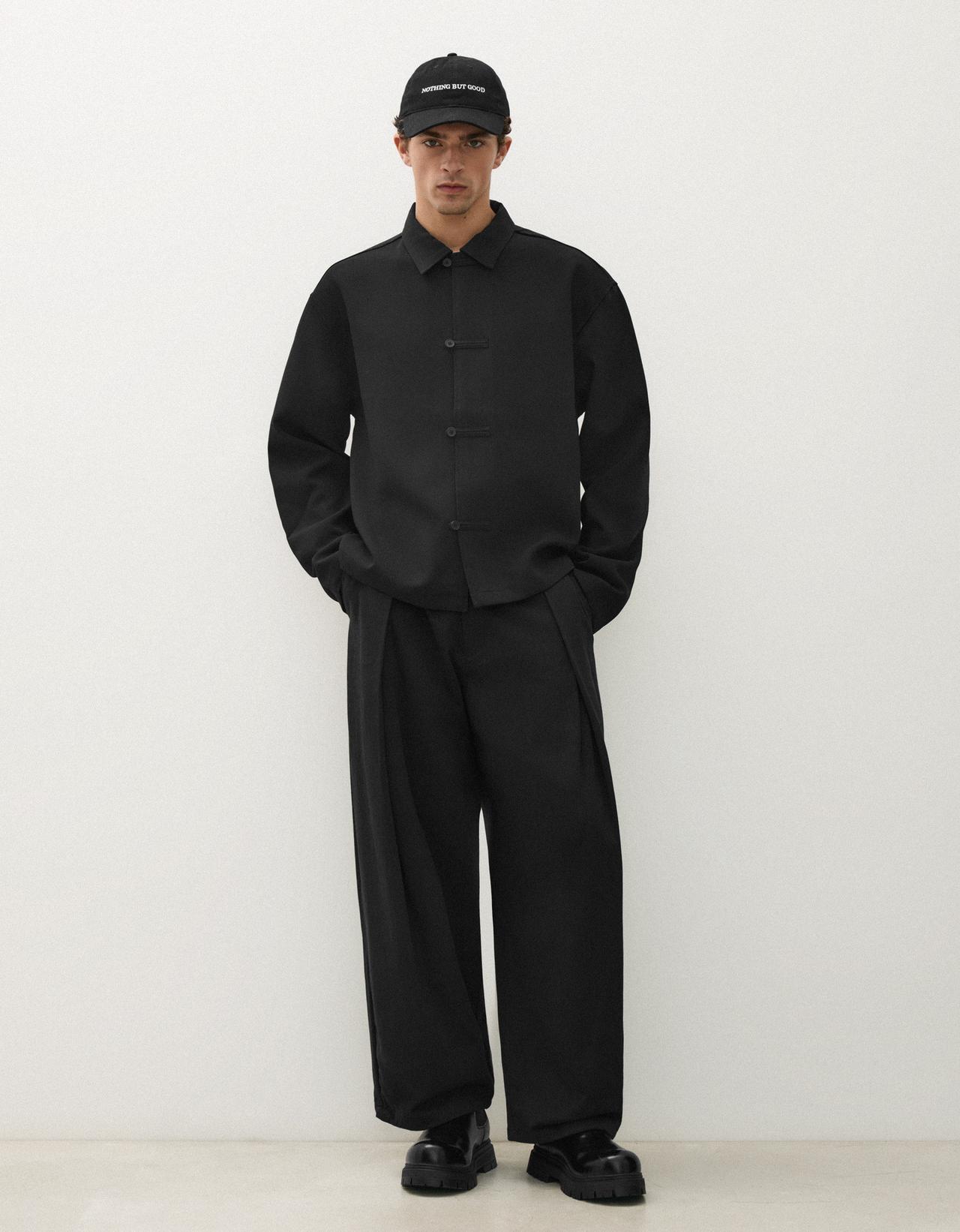 Boxy long sleeve clasp shirt — Black