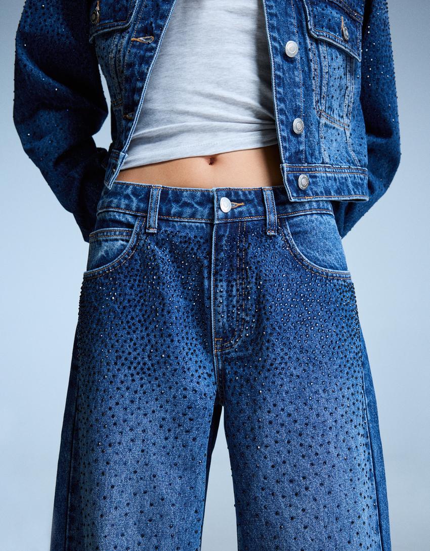 Jeans straight fit com brilho-Azul-0