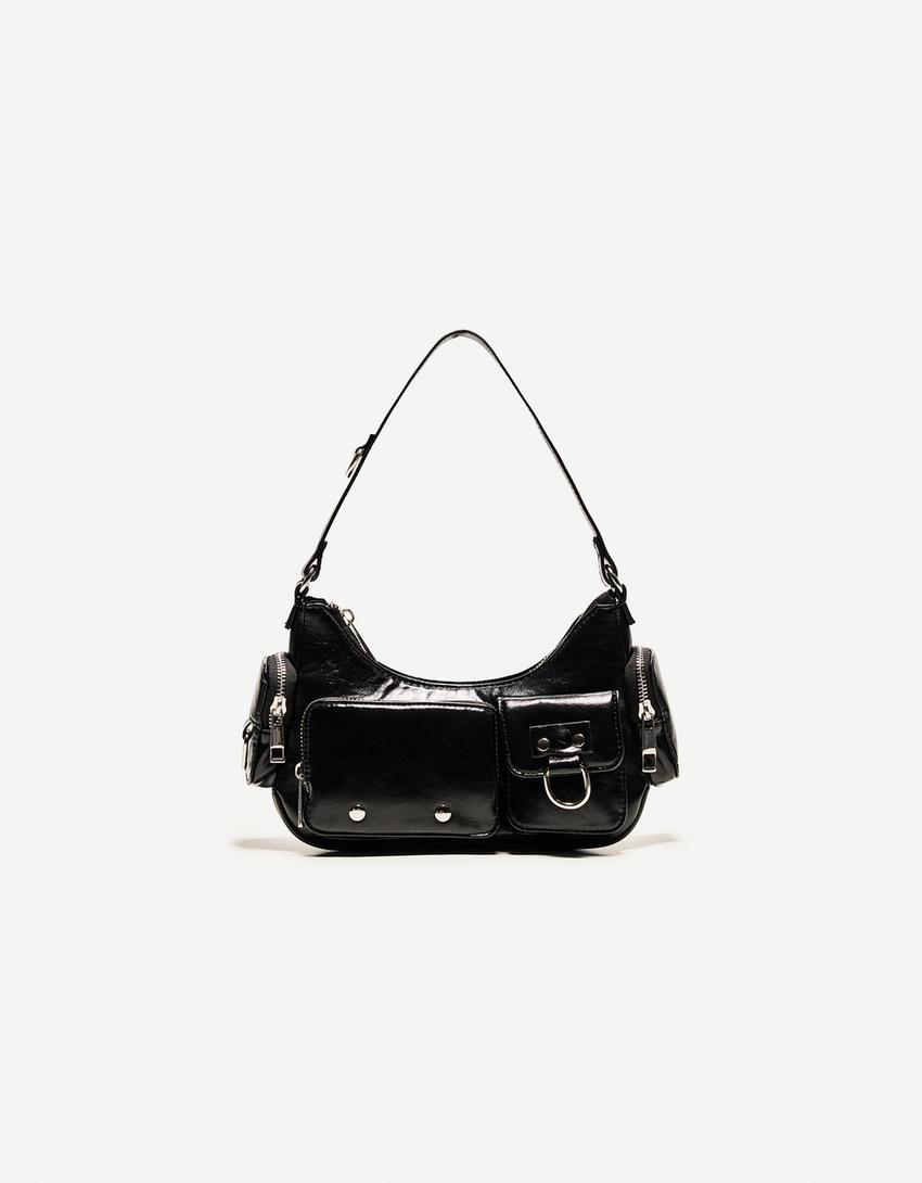 Multi-pocket shoulder bag-Black