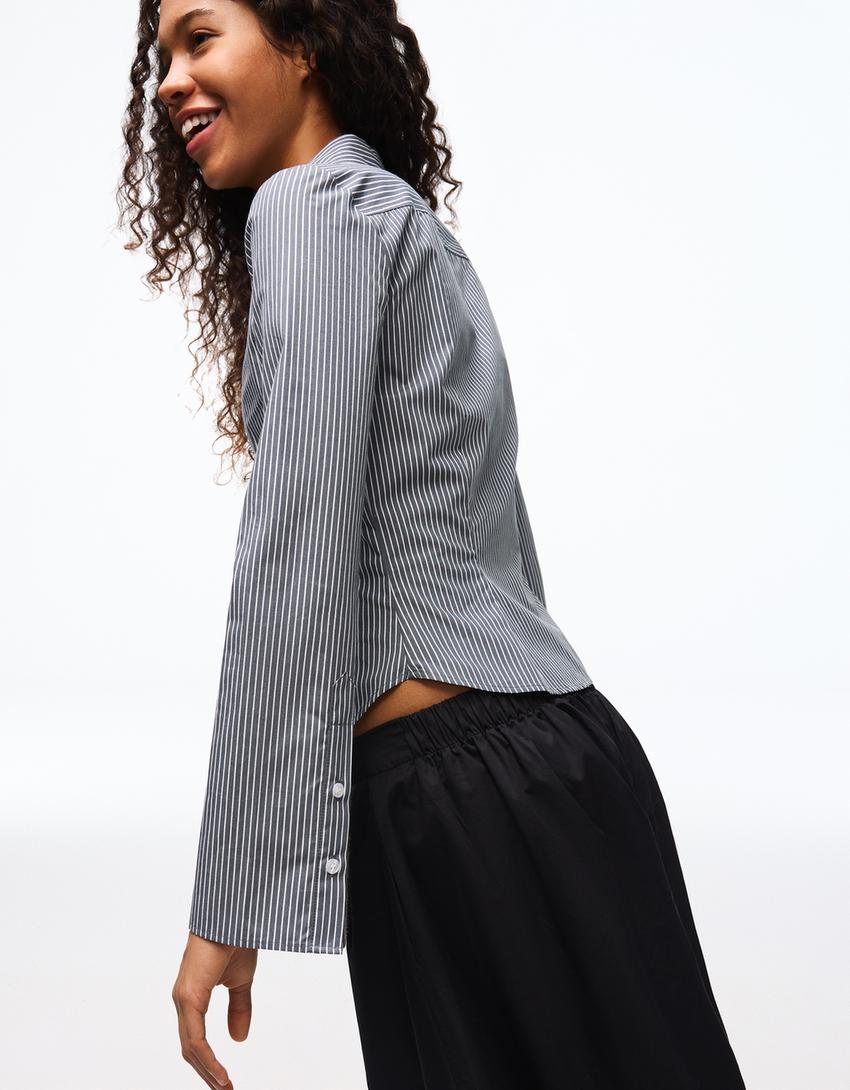 Chemise manches cloche ajustée-Gris