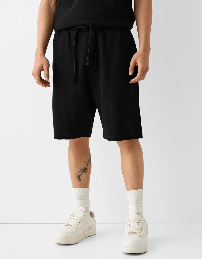 Bermuda relaxed fit molleton texturé-Noir-3