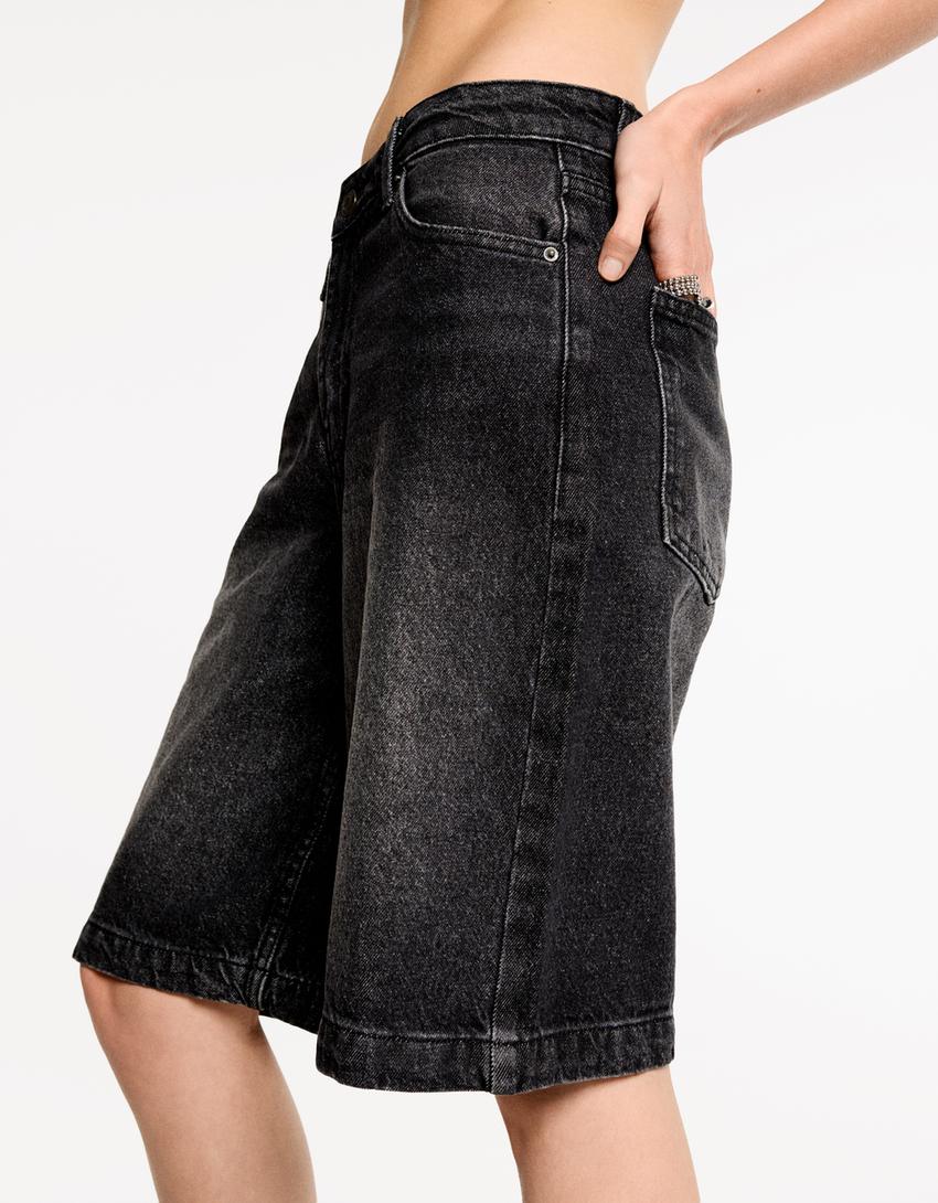 Bermuda baggy denim-Noir-1