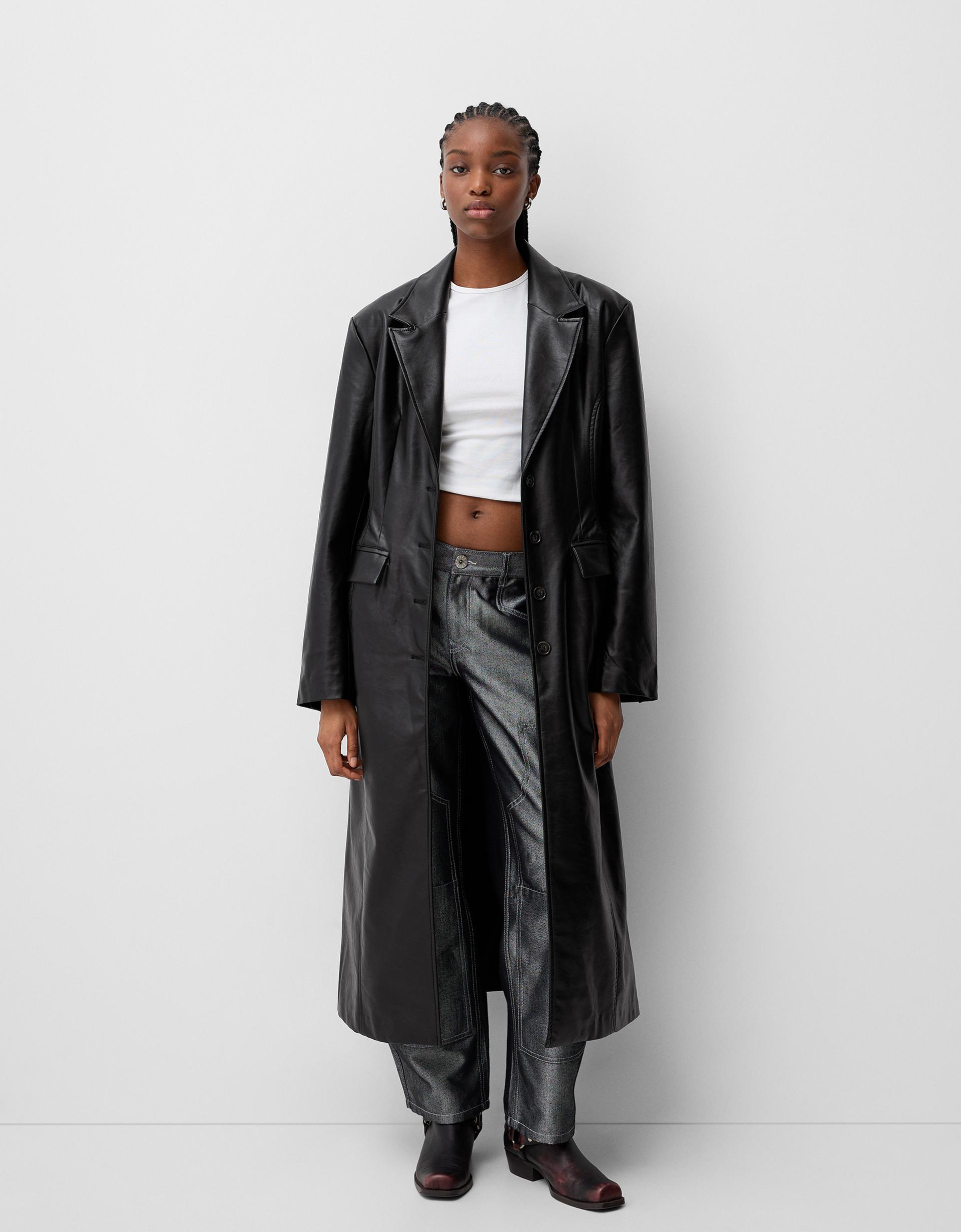 Chaleco Largo Efecto Piel Efecto Piel Chaleco Largo Bershka