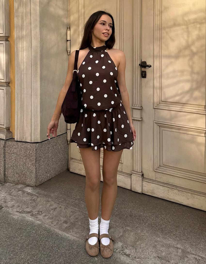 Robe mini à pois-Marron