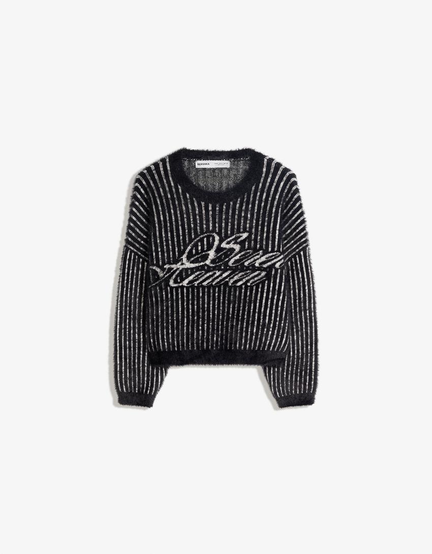 Jersey efecto pelo print-Negro