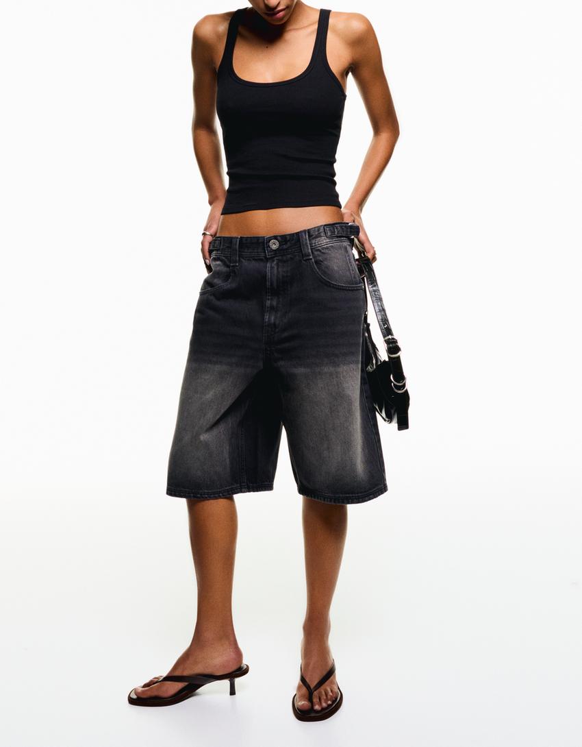 Bermuda denim balloon-Noir