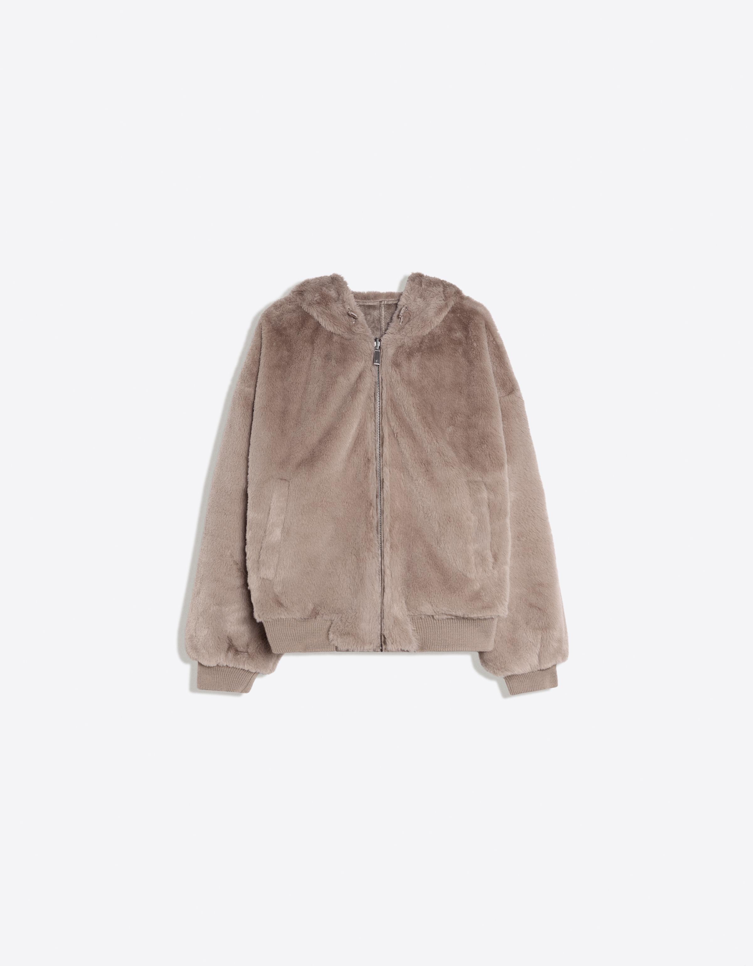 Reversible faux fur hooded jacket — Brown