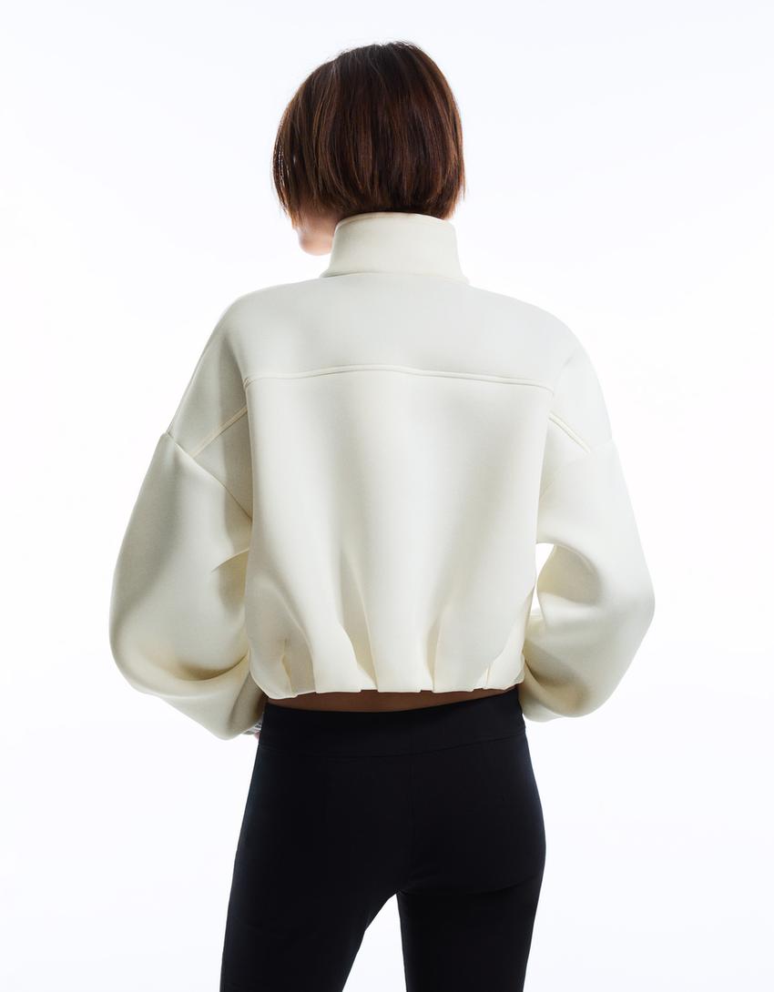 Sweat zippé effet néoprène balloon fit-Écru