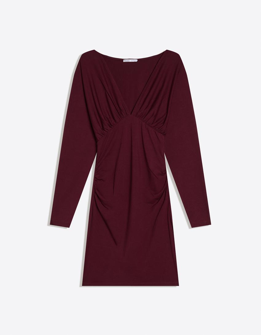 Gathered mini dress-Burgundy