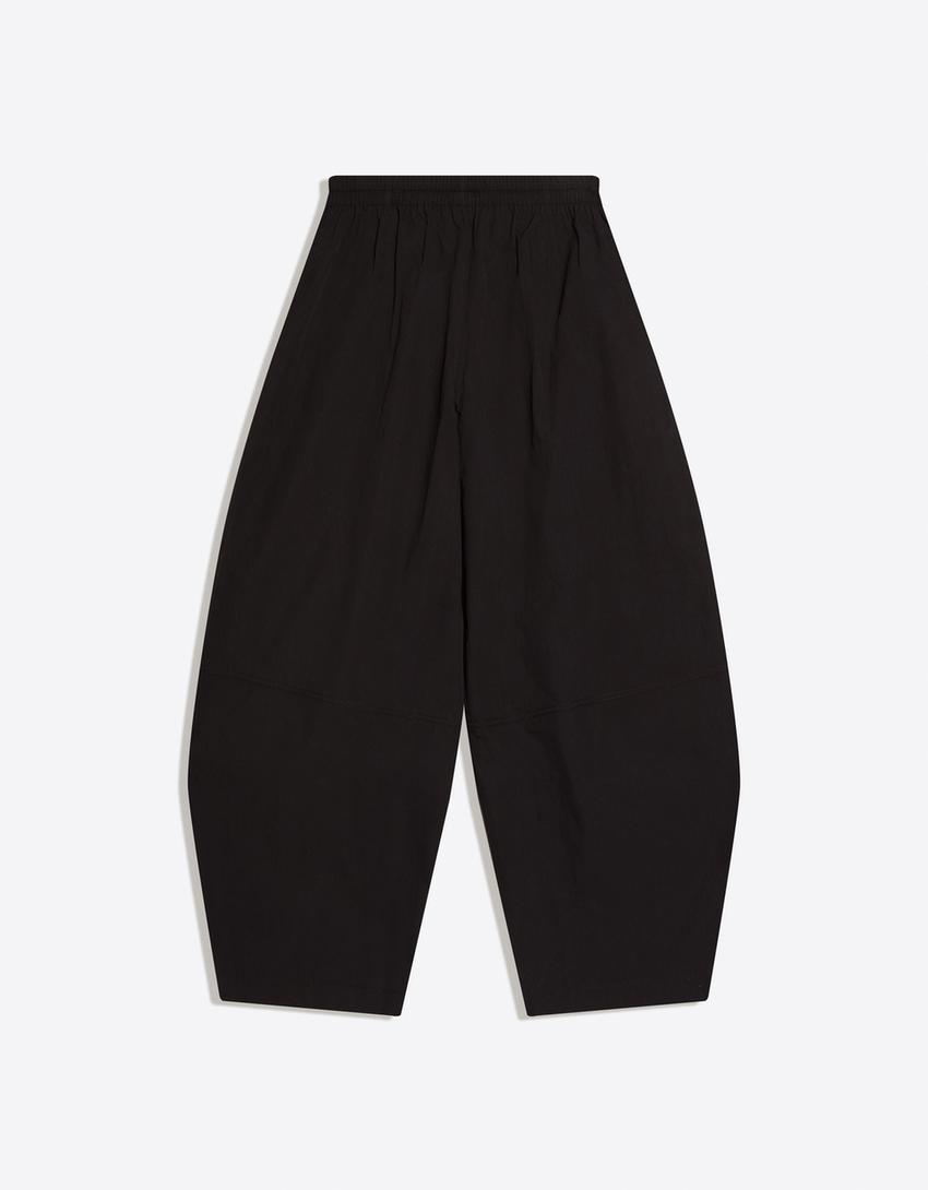 Technical pleated trousers-Black