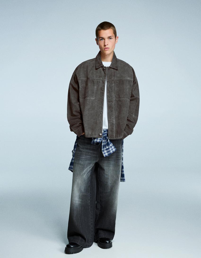 Cropped boxy fit overshirt-Grey