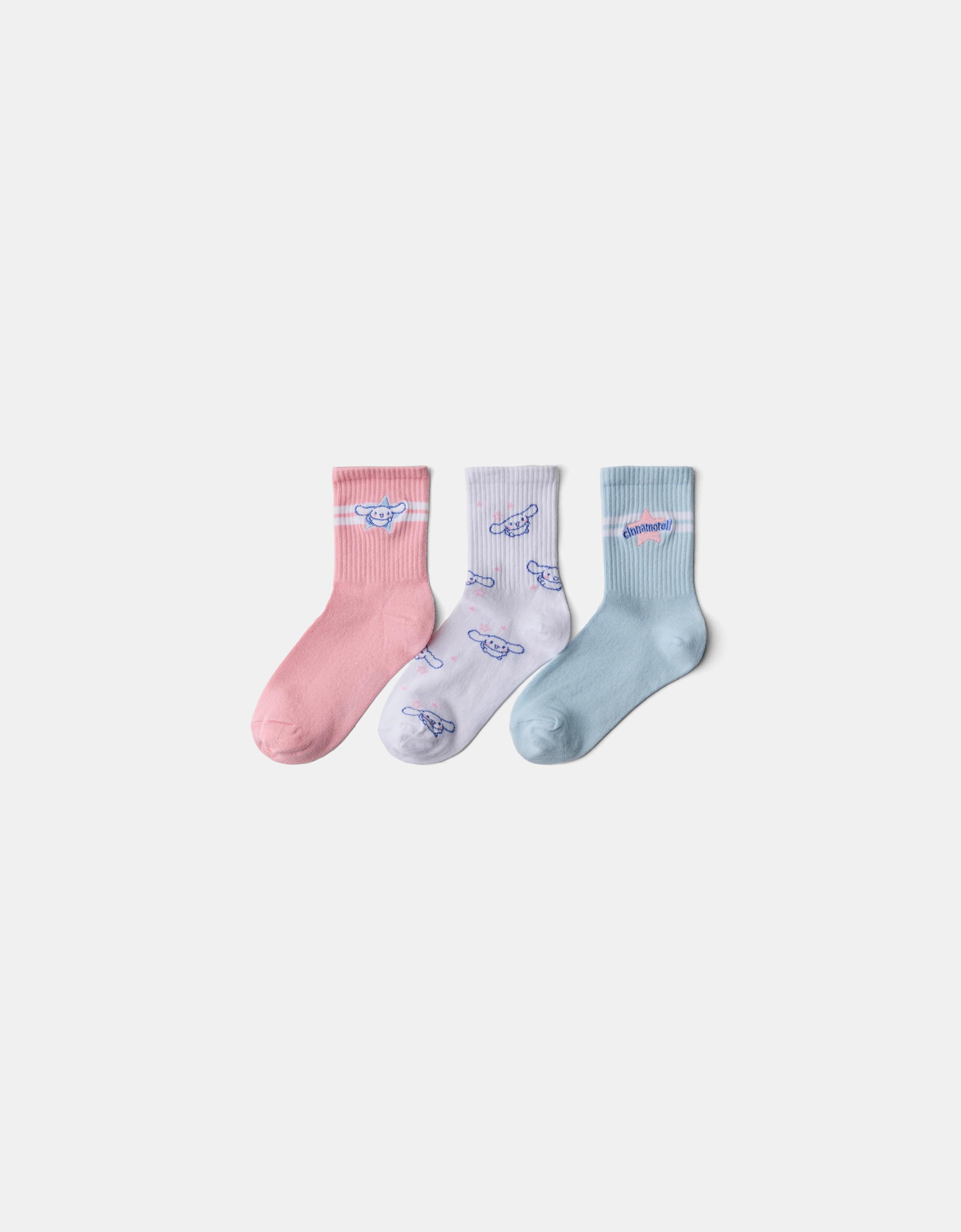 Bershka 3-Er Pack Socken Cinnamonroll Damen Rosa