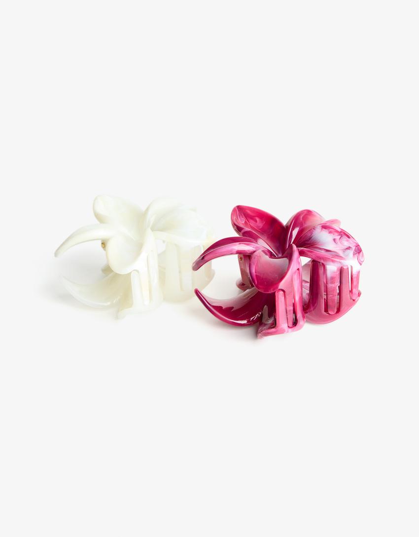 2-pack of flower hair clips-Fuchsia-1