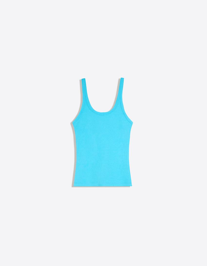Rib-Trägershirt-Blau