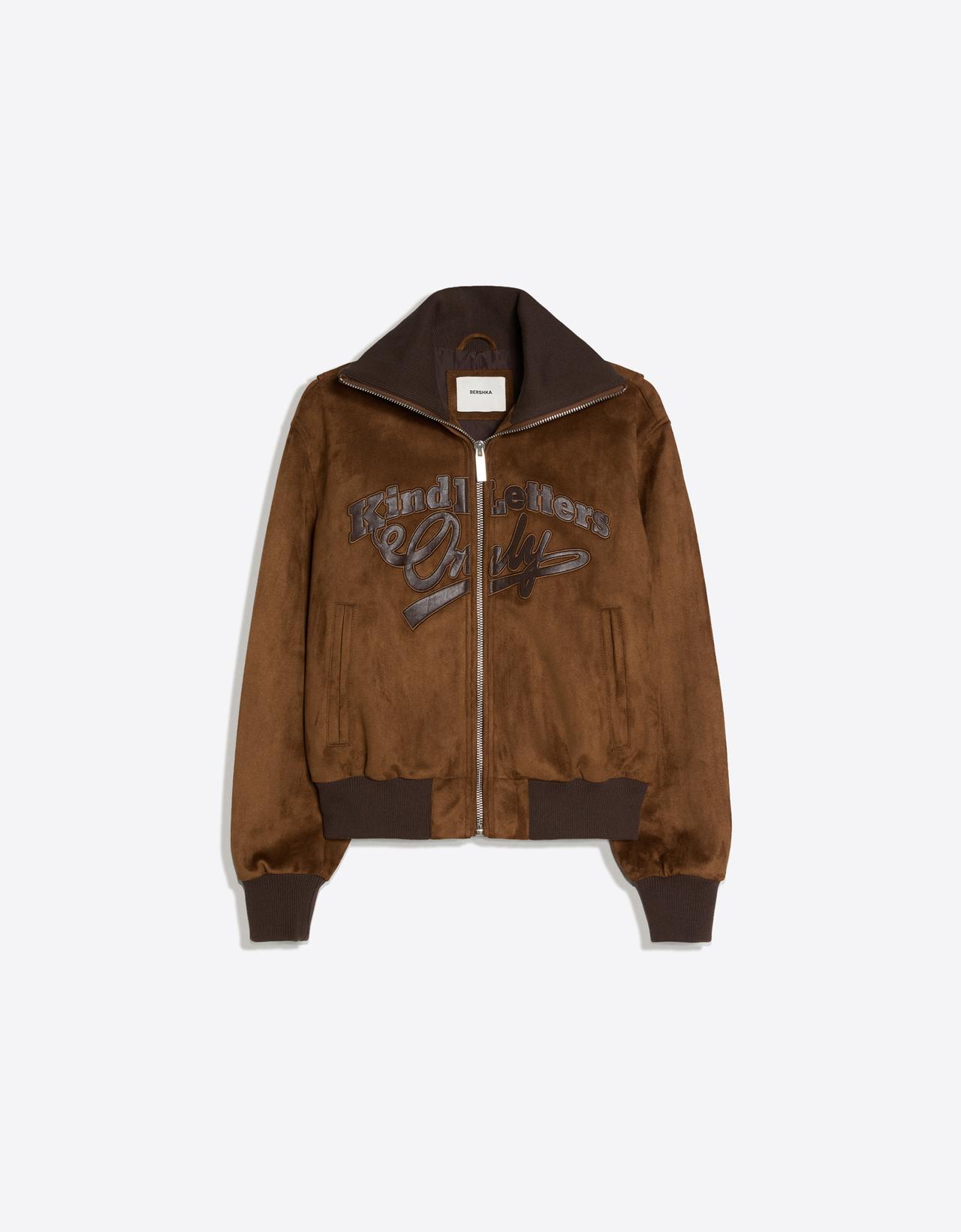 Faux suede jacket with zip fastening — Brown
