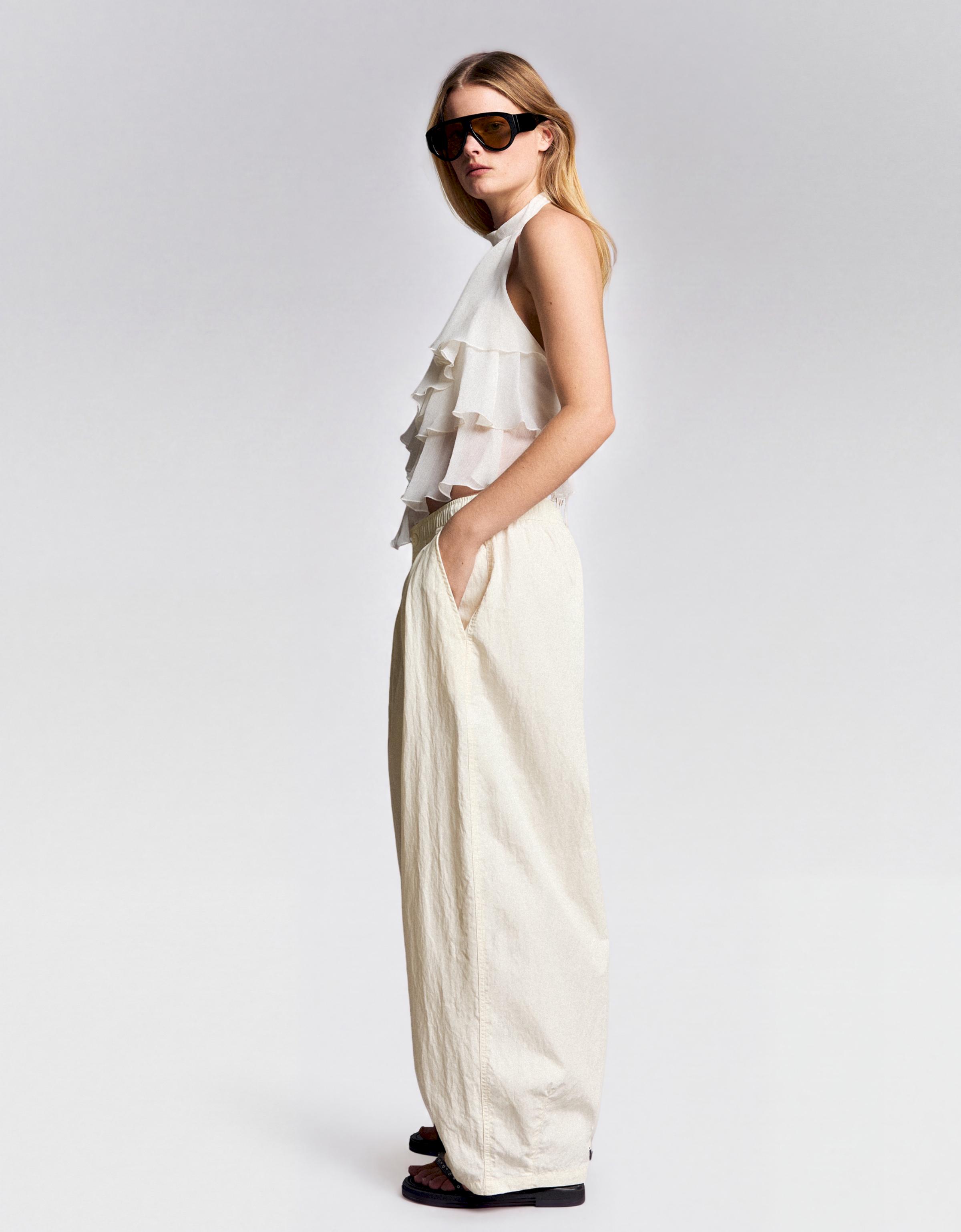 Technical cropped volume trousers — Cream