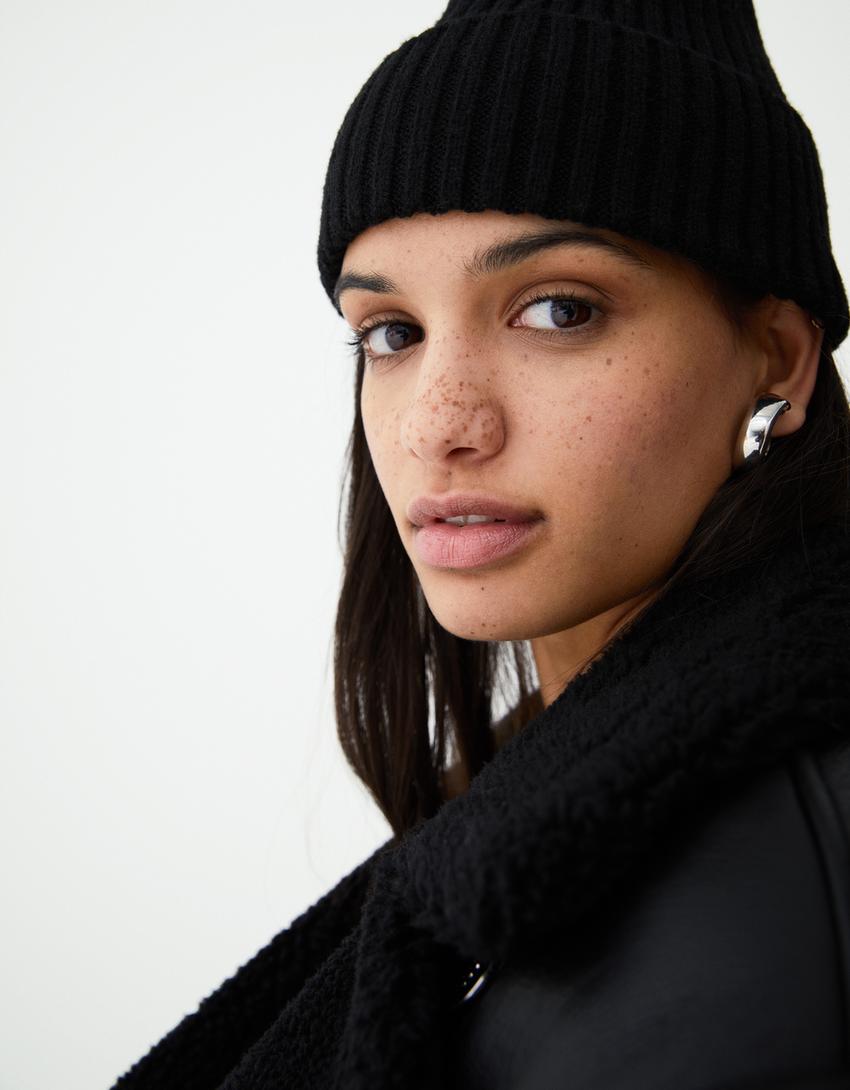 Байкър яке оувърсайз с контрастна вътрешност-Черно-1