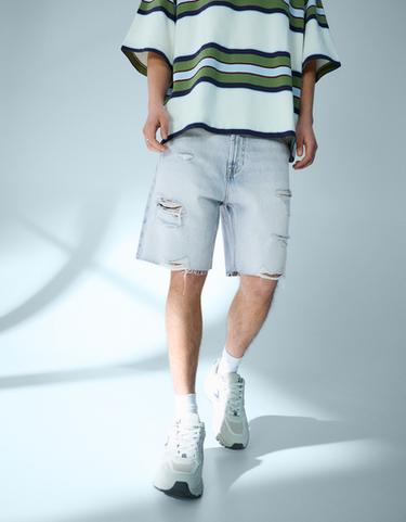 Ripped denim Bermuda shorts — Light blue 3