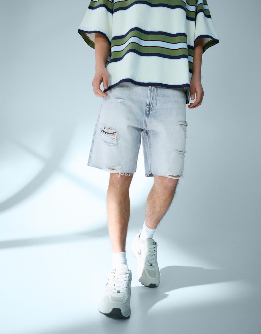 Bermuda denim rotos-Azul claro