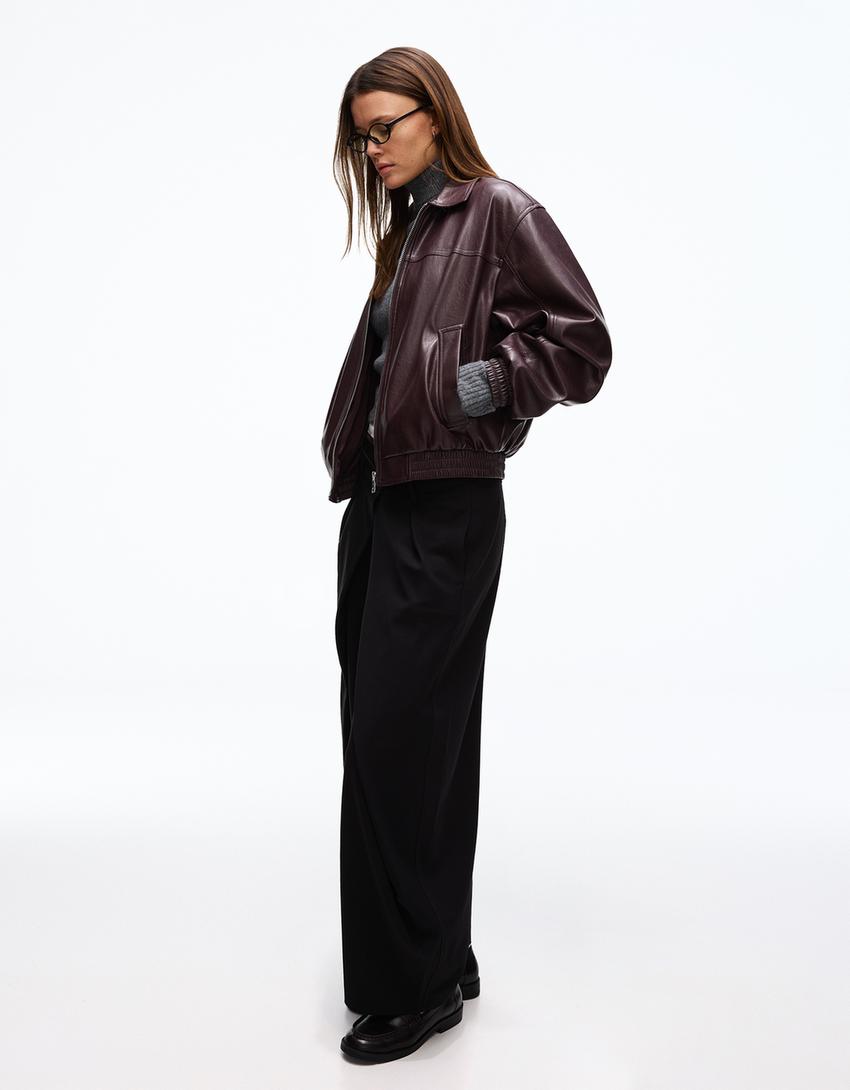 Suni deri ceket-Kızıl kahverengi