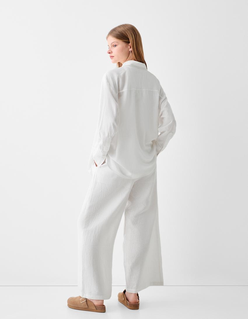 Culottes with linen and an elastic waist-Off white-2