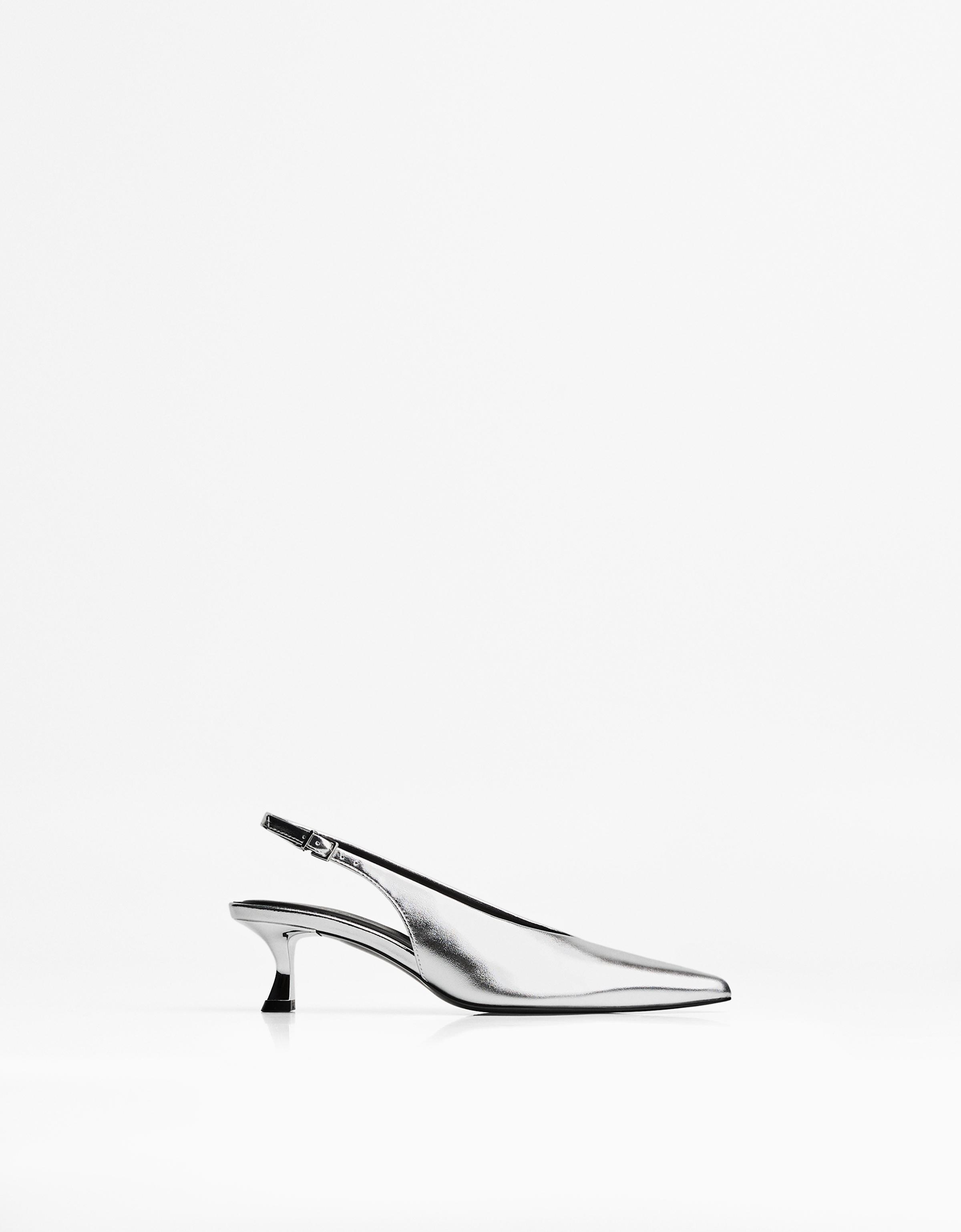 Bershka D'orsay-Pumps Mit Kitten-Heels Damen 39 Silber