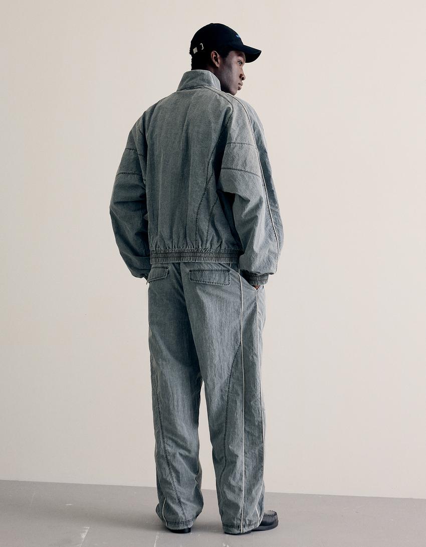 Süper baggy fit teknik pantolon-Gri