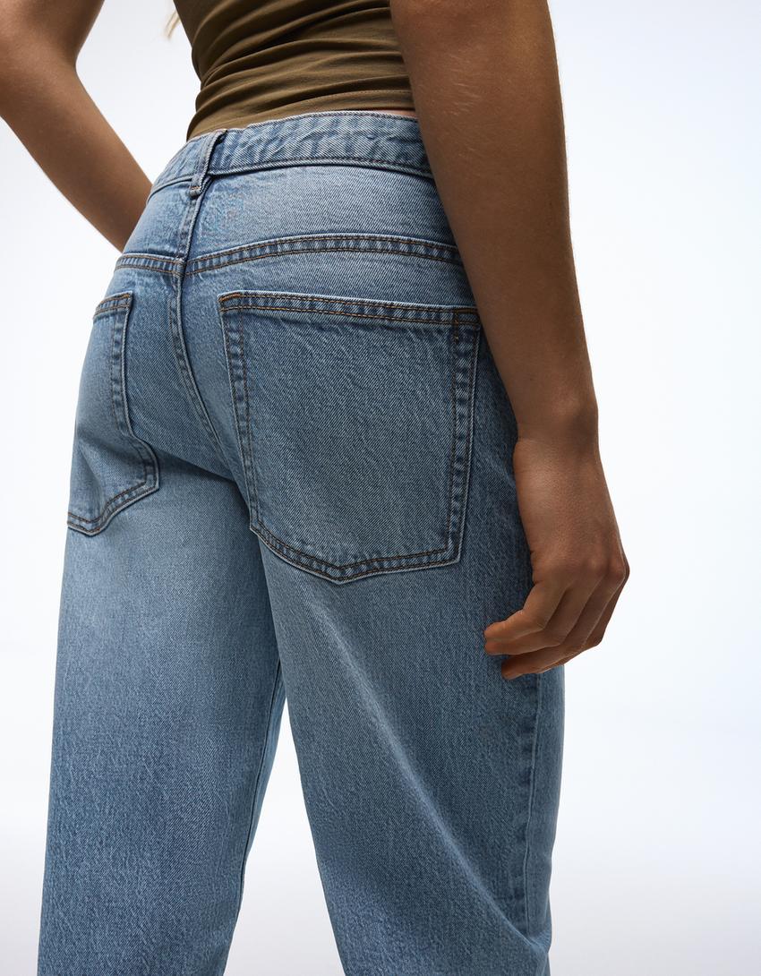 Jeans wide leg cintura cruzada-Azul lavado