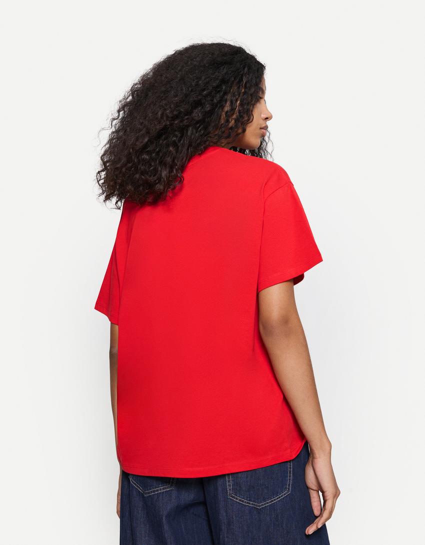 Short sleeve T-shirt with print-Red