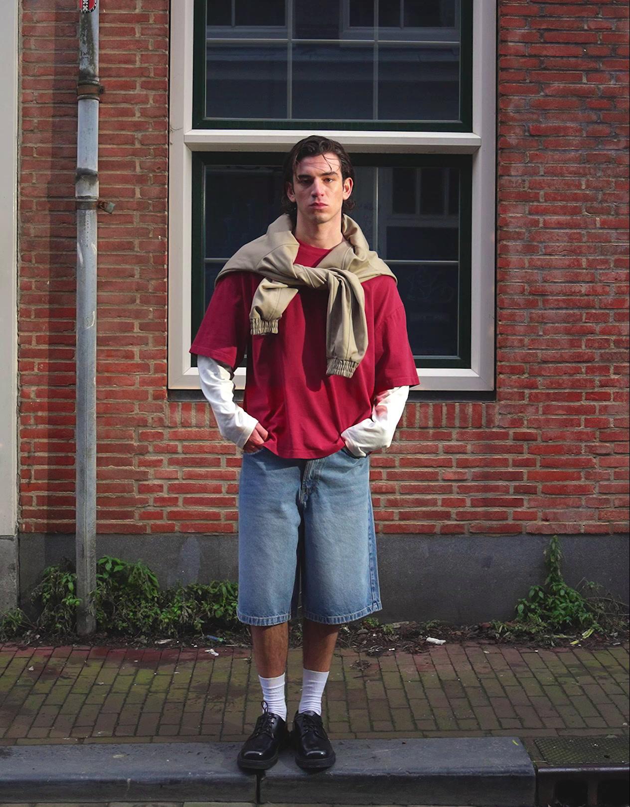 Baggy fit denim bermuda