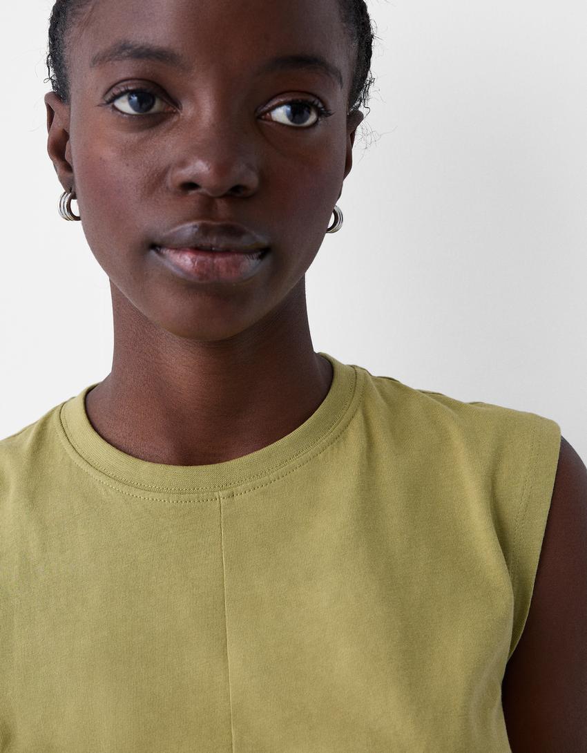 Sleeveless T-shirt with crossover front-Green-5