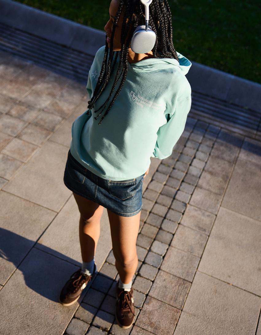 Sweatshirt capuz padrão-Turquesa