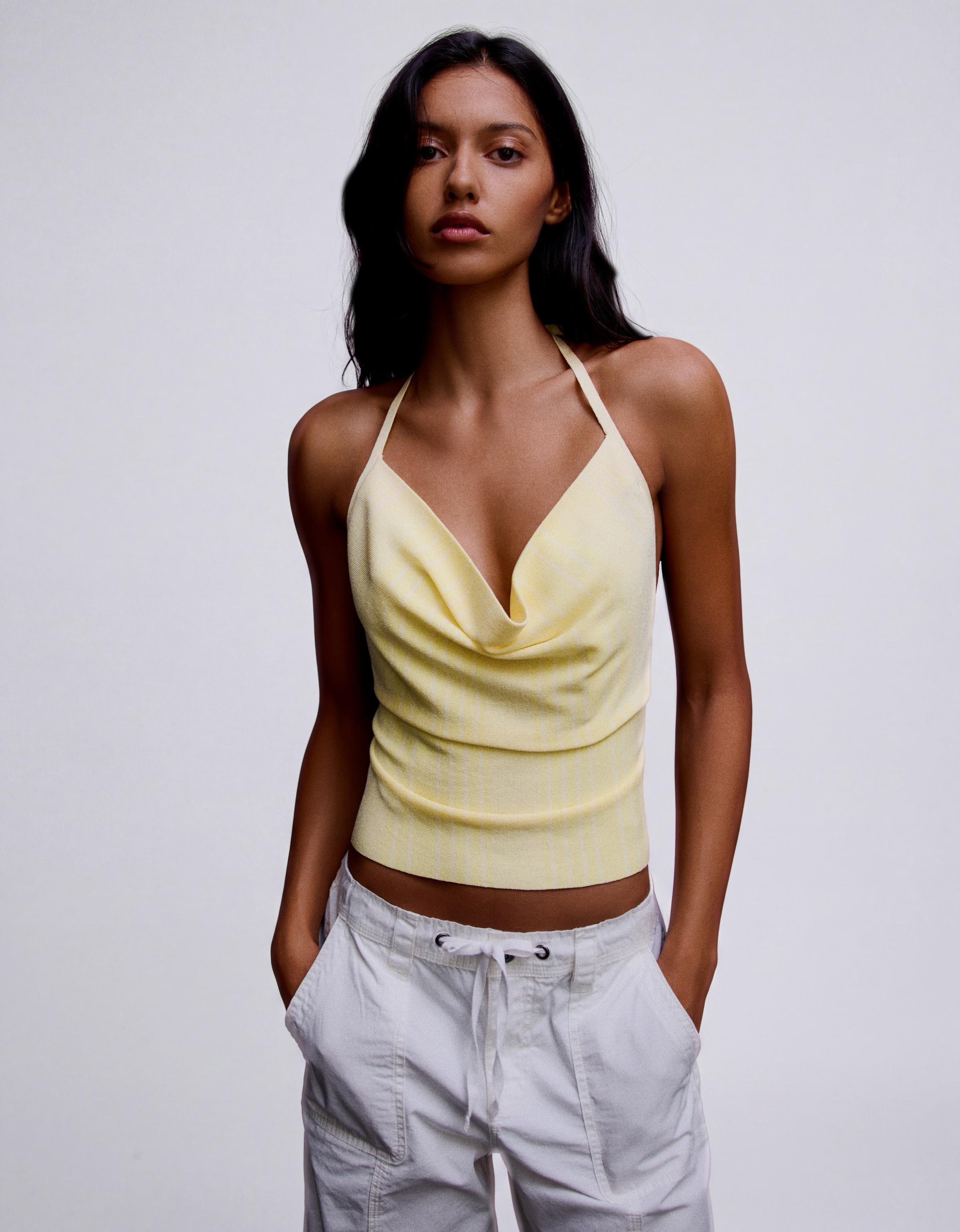 Draped halter top — Yellow