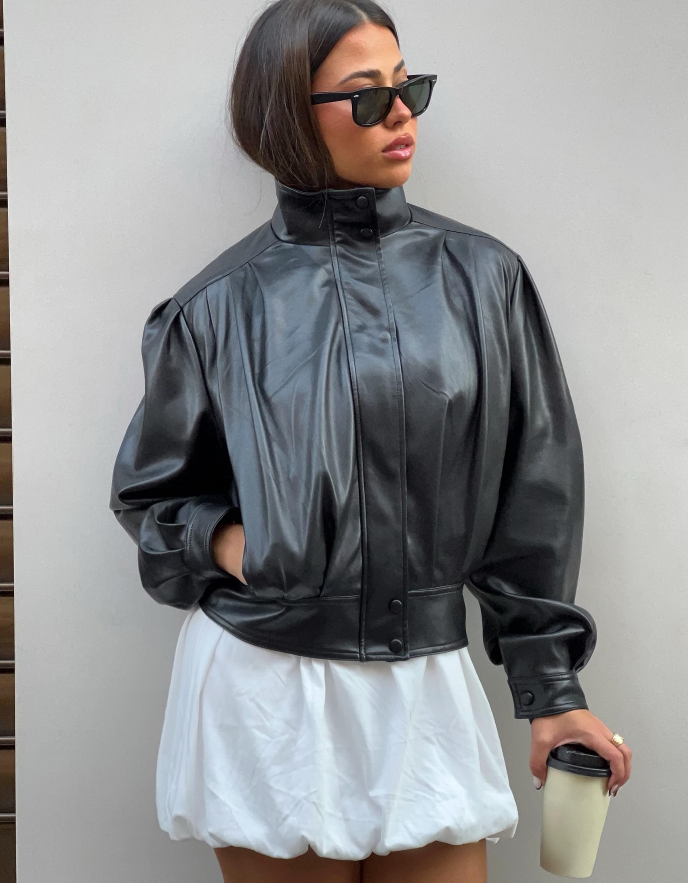 Bershka Kunstlederjacke Im 80er-Jahre-Stil Damen Xs Schwarz