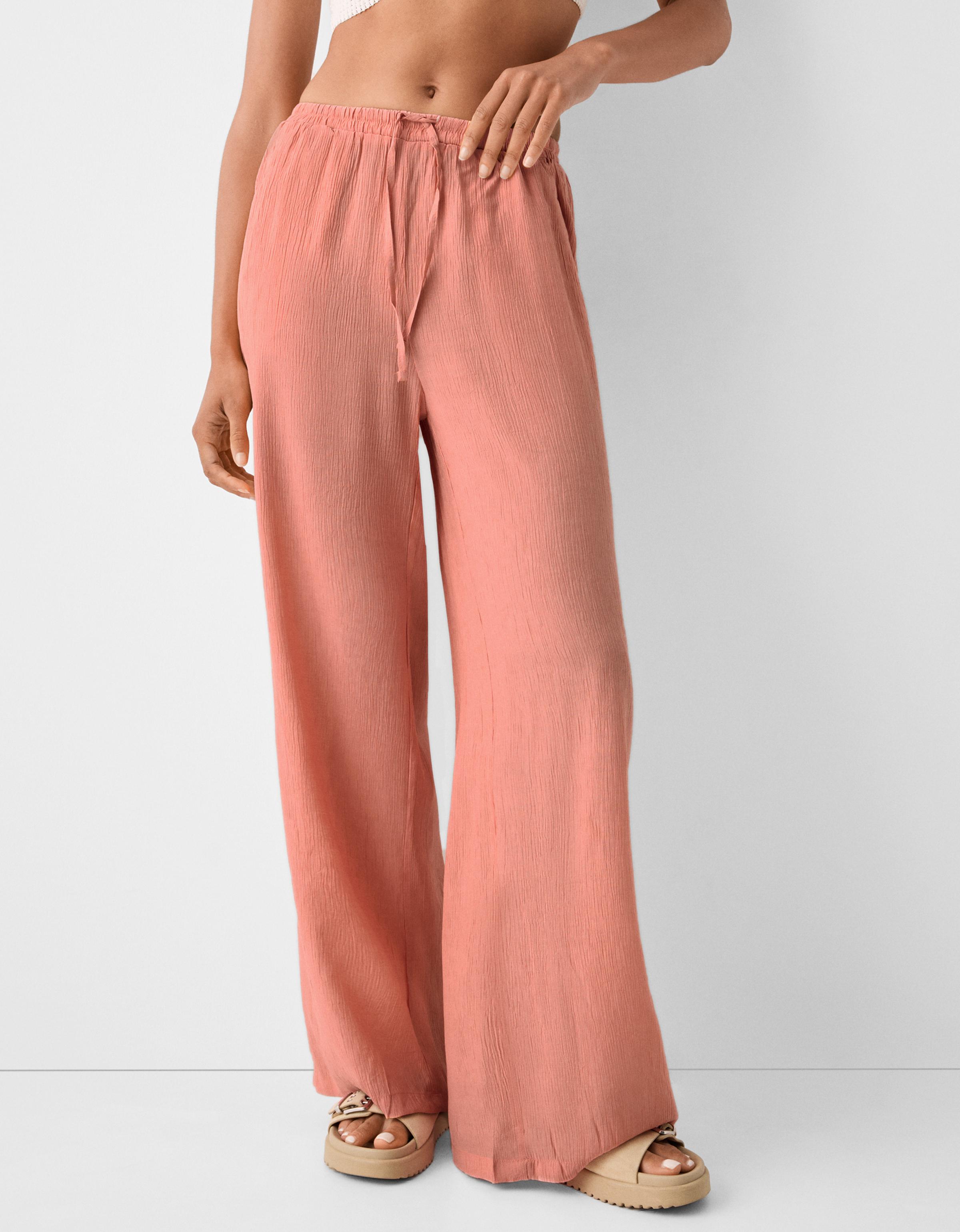 Bershka Bambula-Hose Mit Stretchbund Damen Xl Rosa