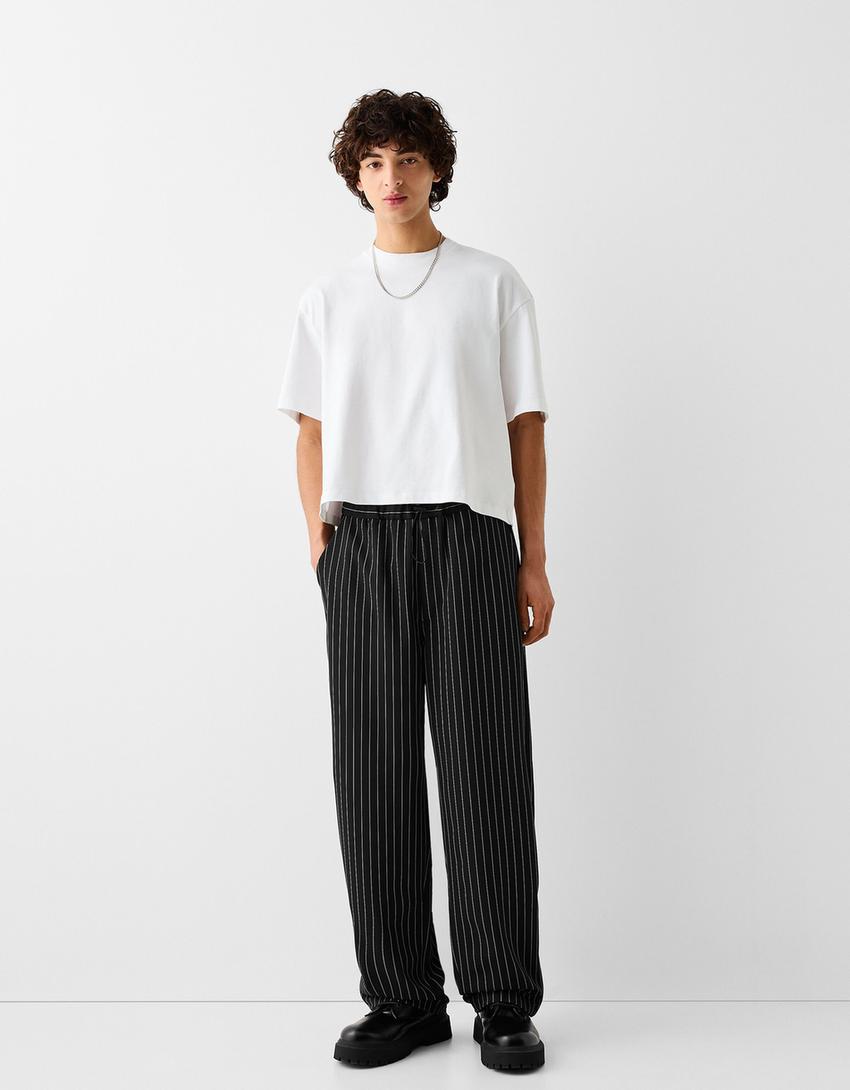Pantalon balloon rayures tennis-Noir-3