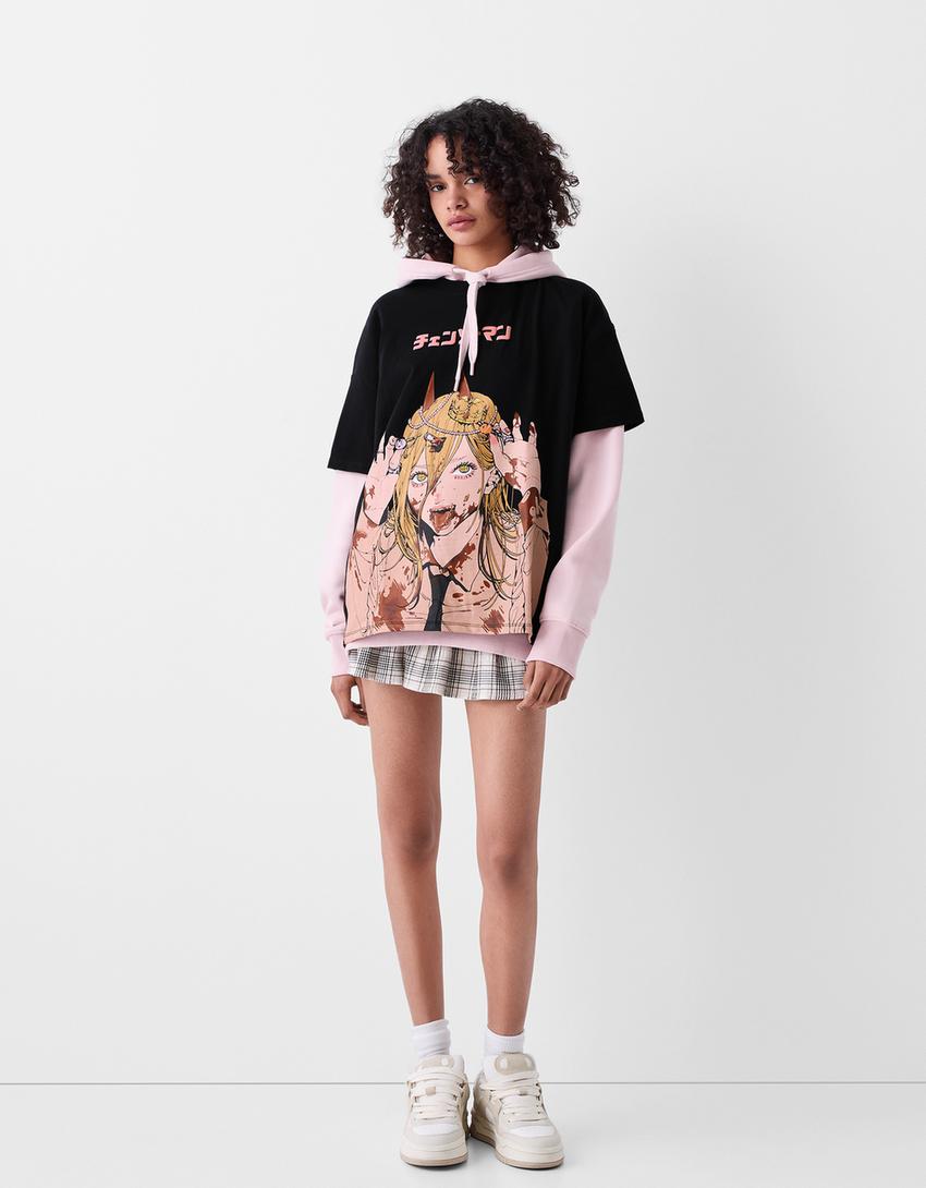 T-shirt manches courtes imprimé Chainsaw Man-Noir-3