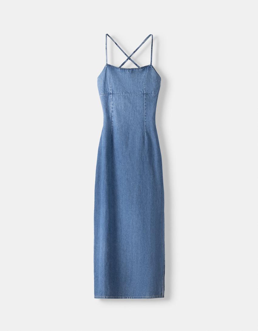 Robe longue denim-Bleu lavé-4