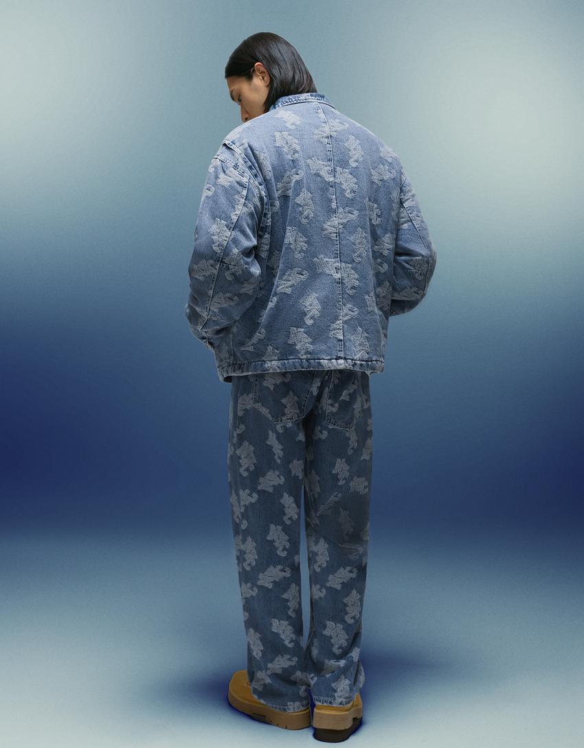 Blusão denim jacquard-Azul lavado
