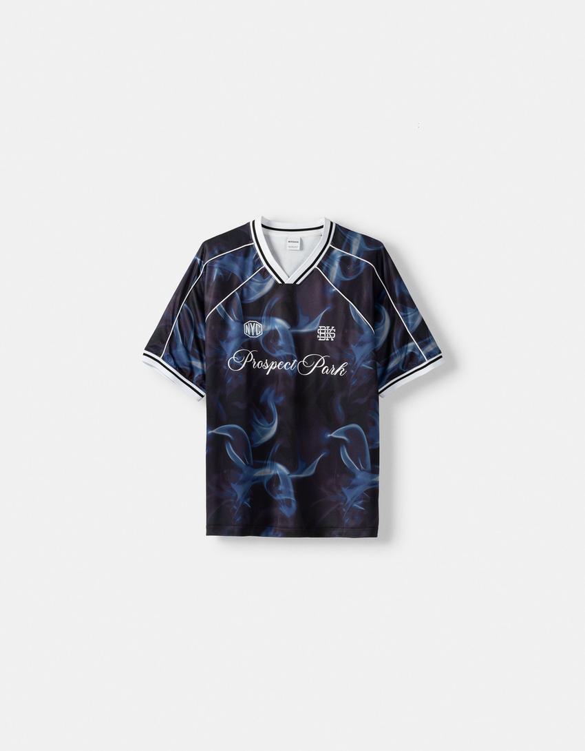 Kısa kollu oversize spor file t-shirt-Mavi-5