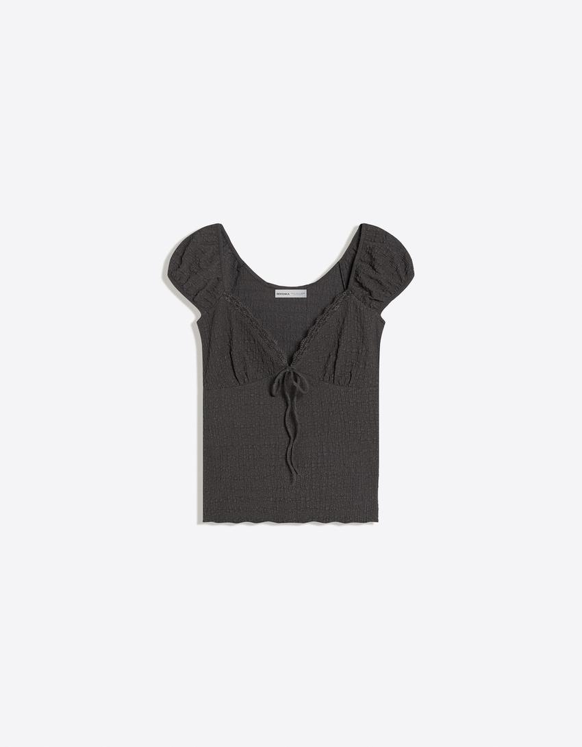 Camiseta manga corta gofrado-Gris oscuro